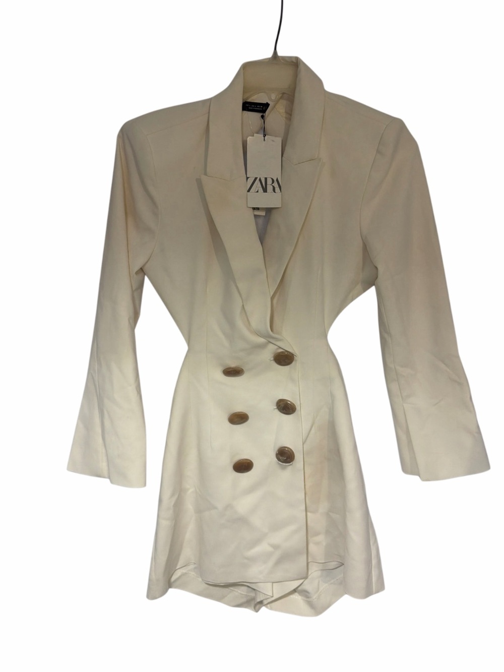 Zara White Tailored Blazer Dress with Gold Buttons